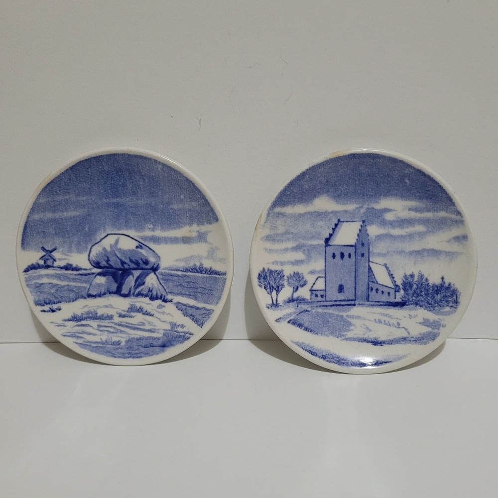 Vintage 2 Rorstrand Sweden Blue White Trinket Dishes 3”